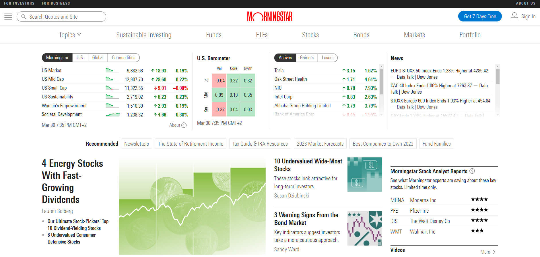 Morningstar homepage