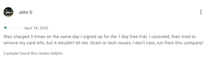 Negative customer review on Google Play