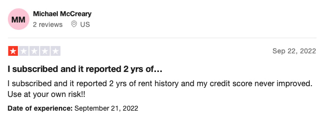 Negative review of Rental Karma on TrustPilot