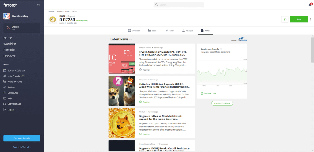 eToro - Dogecoin - Latest News page