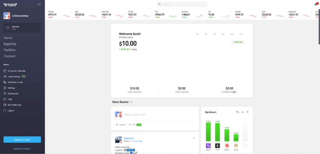 eToro Login homepage